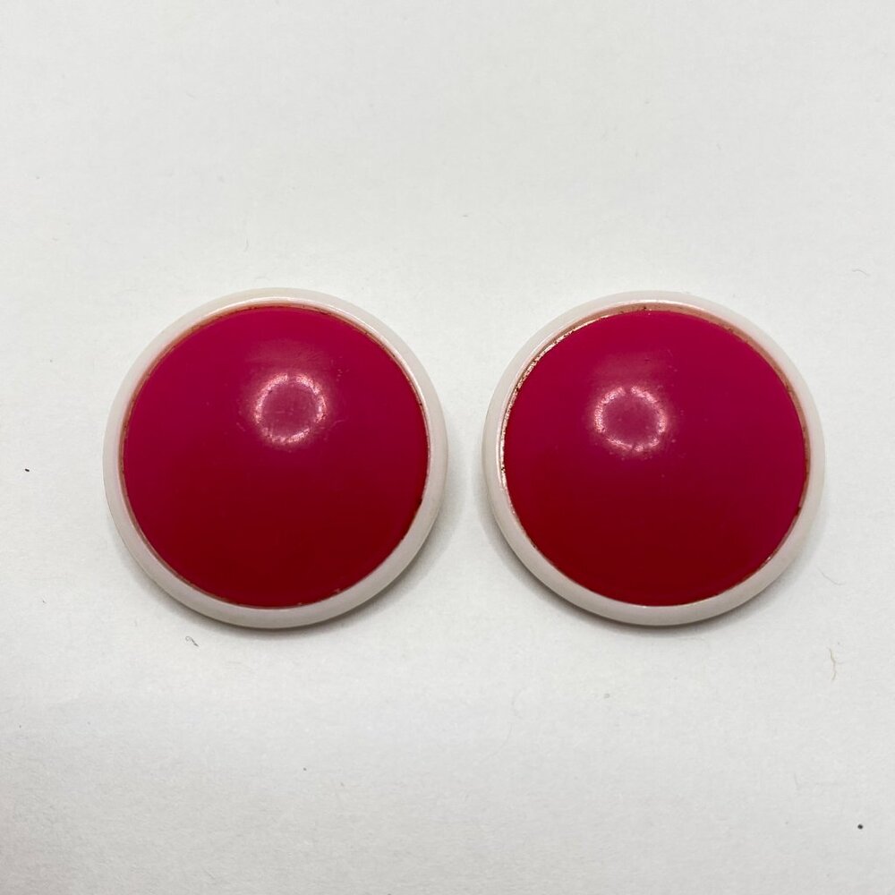 2/$20👒  Vintage Mod Hot Pink White Circle Clip-on Earrings 80s Colourblock